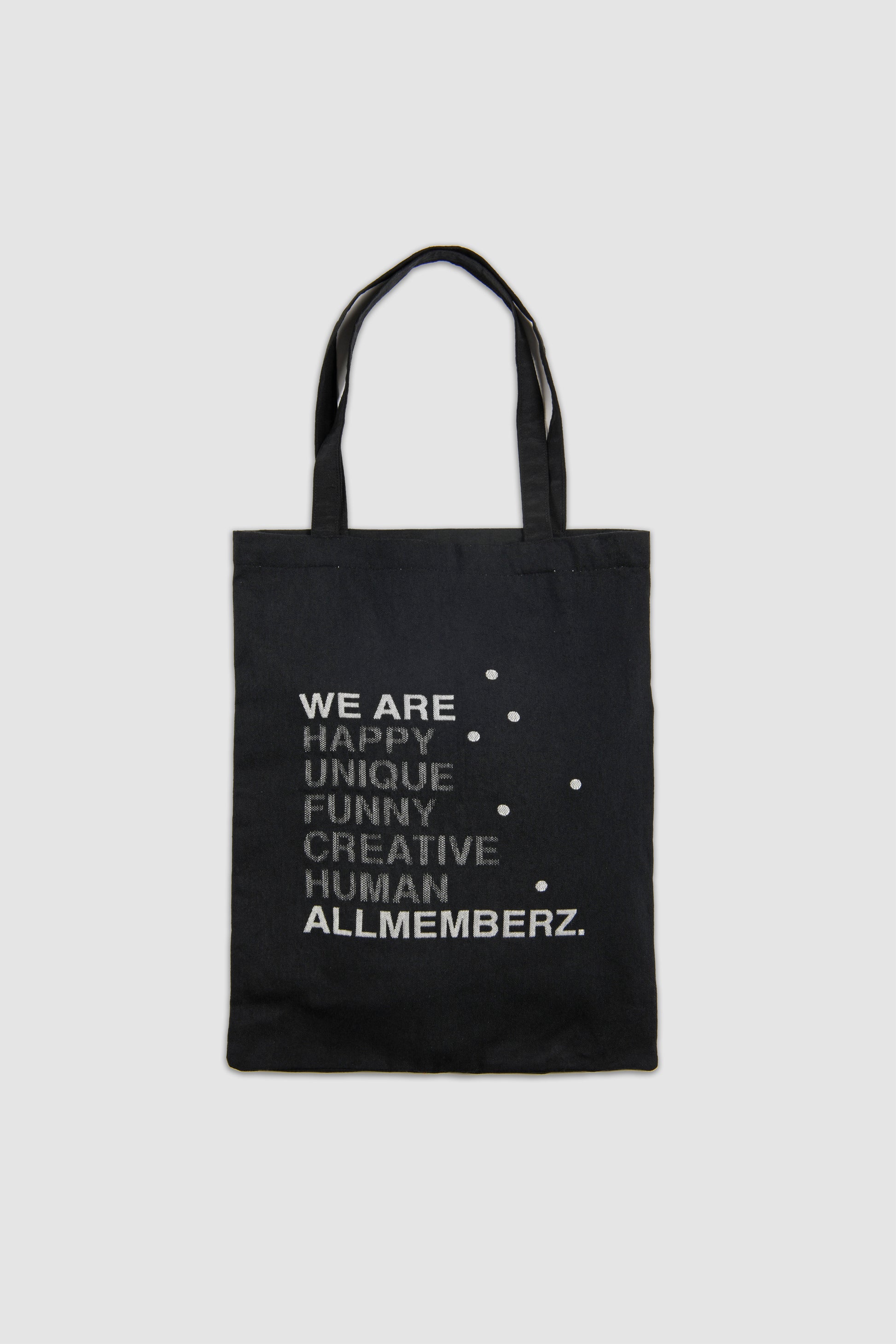 sac en toile tote bag noir Allmemberz, en coton et matériaux recyclés, fabriqué en France, avec message graphique